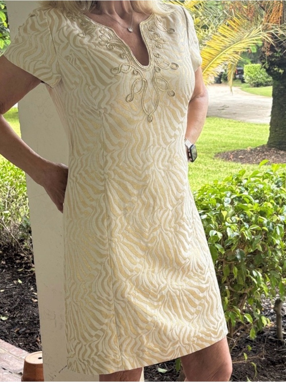 Lilly Pulitzer Cream and Light Yellow Embroidered Shift Dress